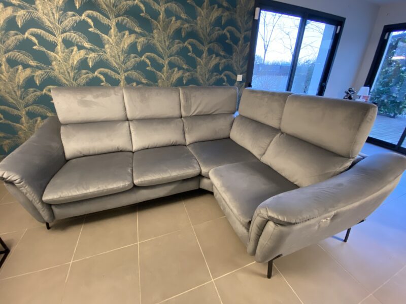 Canapé relax angle electrique velour gris contemporain meubles chalon 07 26 ardeche drome guilherand valence (1)