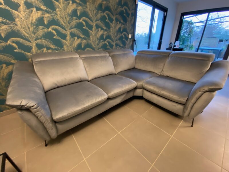 Canapé relax angle electrique velour gris contemporain meubles chalon 07 26 ardeche drome guilherand valence (3)