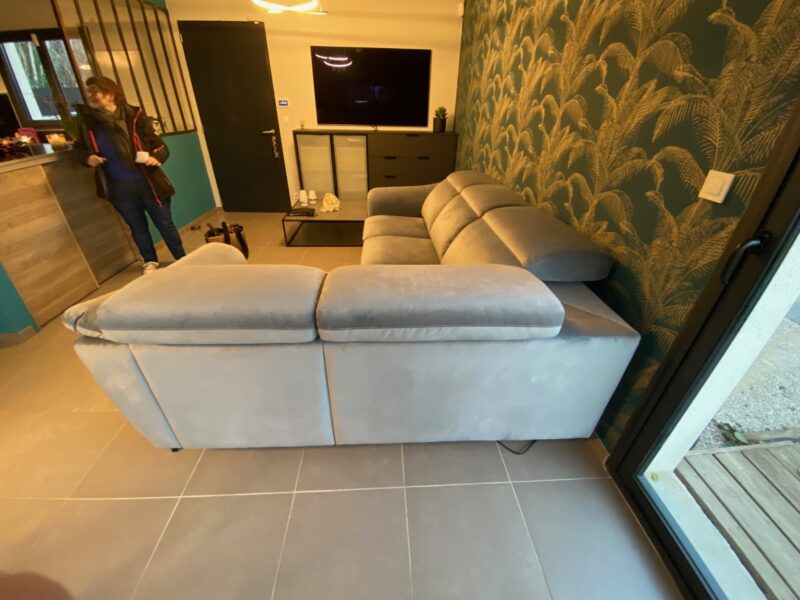 Canapé relax angle electrique velour gris contemporain meubles chalon 07 26 ardeche drome guilherand valence (3)
