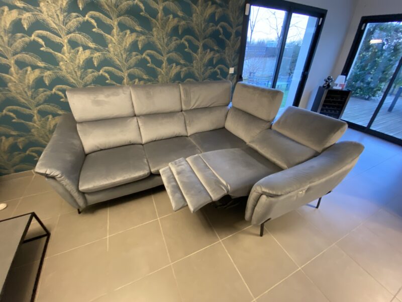 Canapé relax angle electrique velour gris contemporain meubles chalon 07 26 ardeche drome guilherand valence (6)