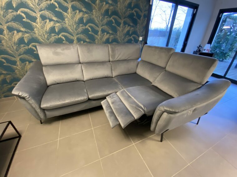 Canapé relax angle electrique velour gris contemporain meubles chalon 07 26 ardeche drome guilherand valence (7)