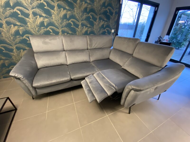 Canapé relax angle electrique velour gris contemporain meubles chalon 07 26 ardeche drome guilherand valence (7)