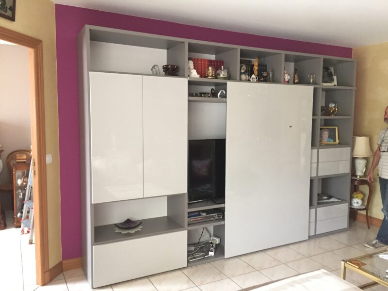 Modulable contemporain porte coulissante laque crème et gris meuble tv
