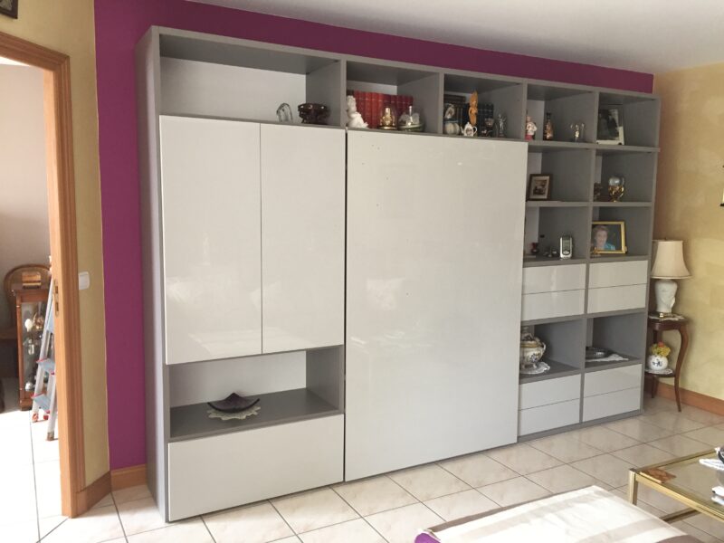 modulable contemporain porte coulissante laque crème et gris meuble tv meubles chalon