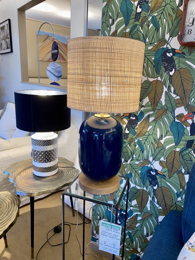 Lampe pied bleu abat-jour type rafiat meubles chalon