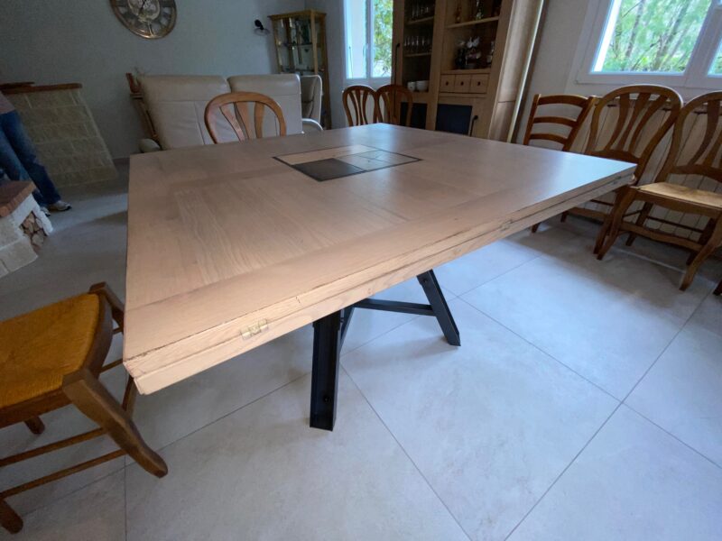 Meuble table chene massif industriel pieds métal carre rallonge ronde meubles chalon 07 26 drome ardeche guilherand granges valence (4)