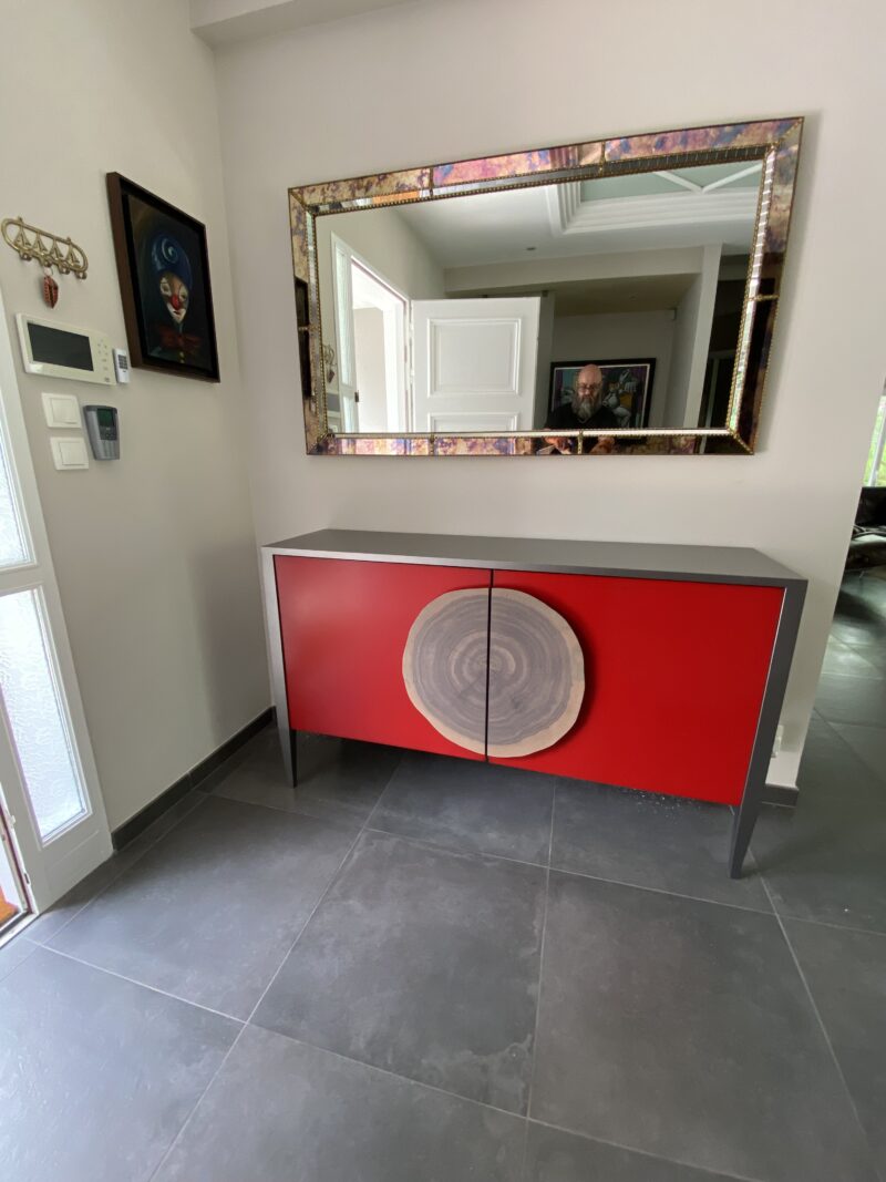 Buffet rondin laque rouge