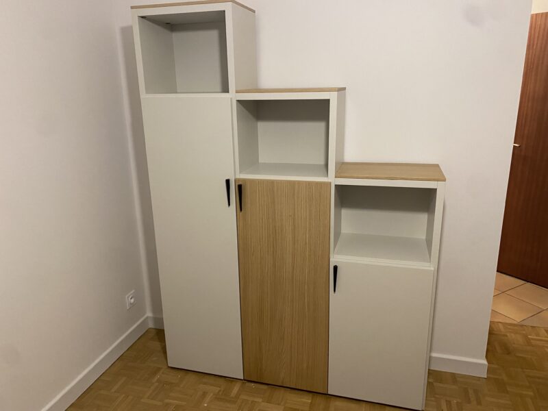 Ensemble contemporain d'éléments modulable laque et décor bois 3 niveaux