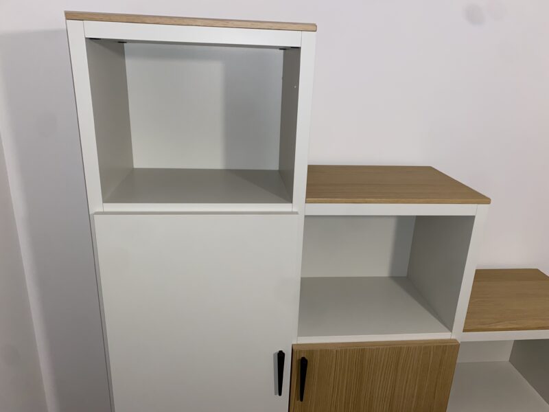 Ensemble contemporain d'éléments modulable laque et décor bois 3 niveaux