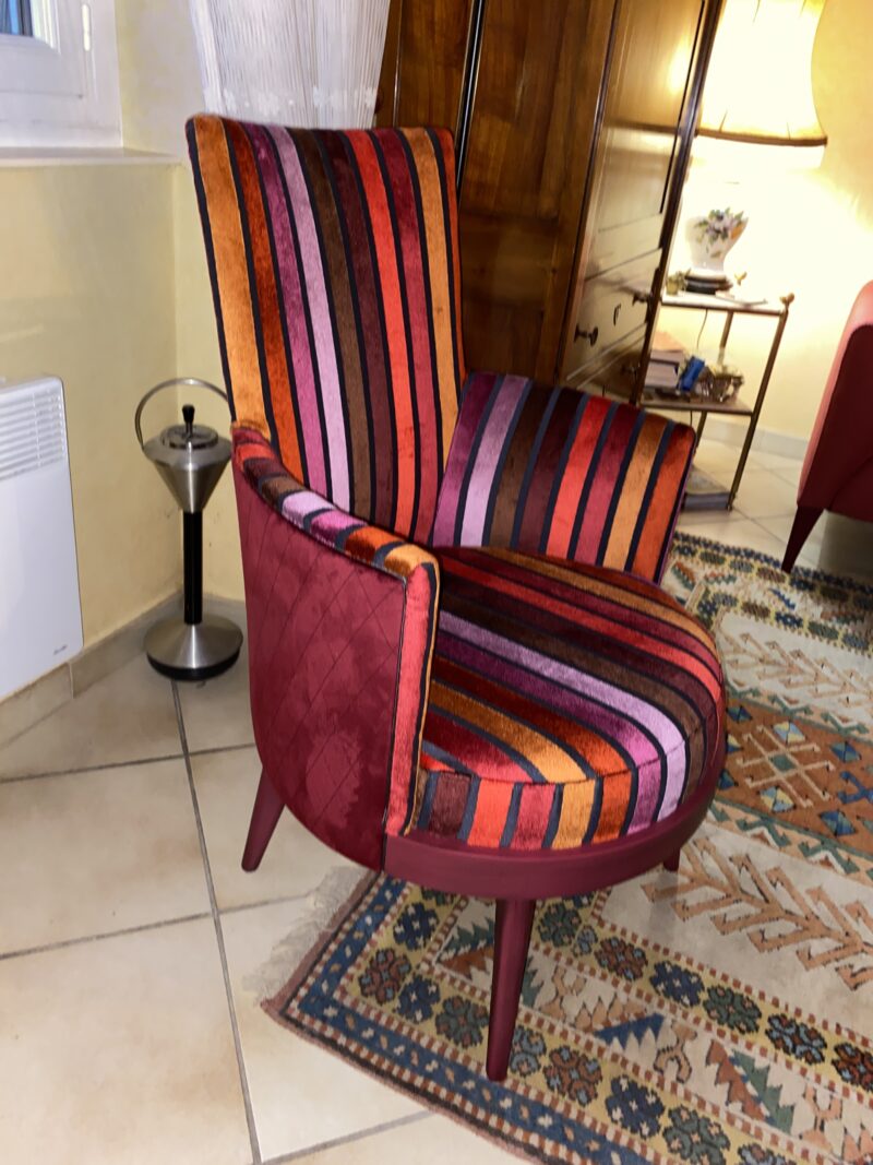 valence canape fauteuil drome ardeche fauteuil pivotant mathis tissu coloré rayure et microfibre de charles paget fabrication francaise (1)