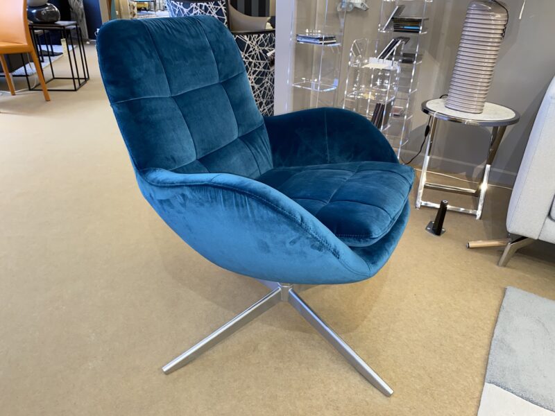 fauteuil velour bleu pivotant ligne contemporaine grand confort meubles chalon kebe ardèche drôme 07 26