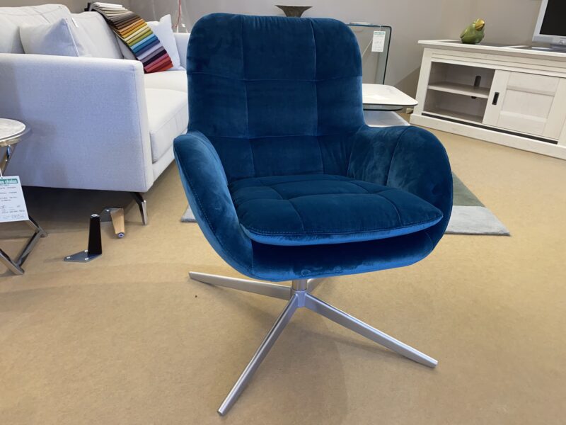 fauteuil velour bleu pivotant ligne contemporaine grand confort meubles chalon kebe ardèche drôme 07 26