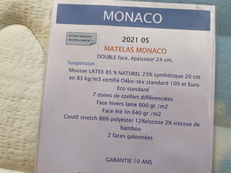 Matelas Monaco 100 % latex naturel