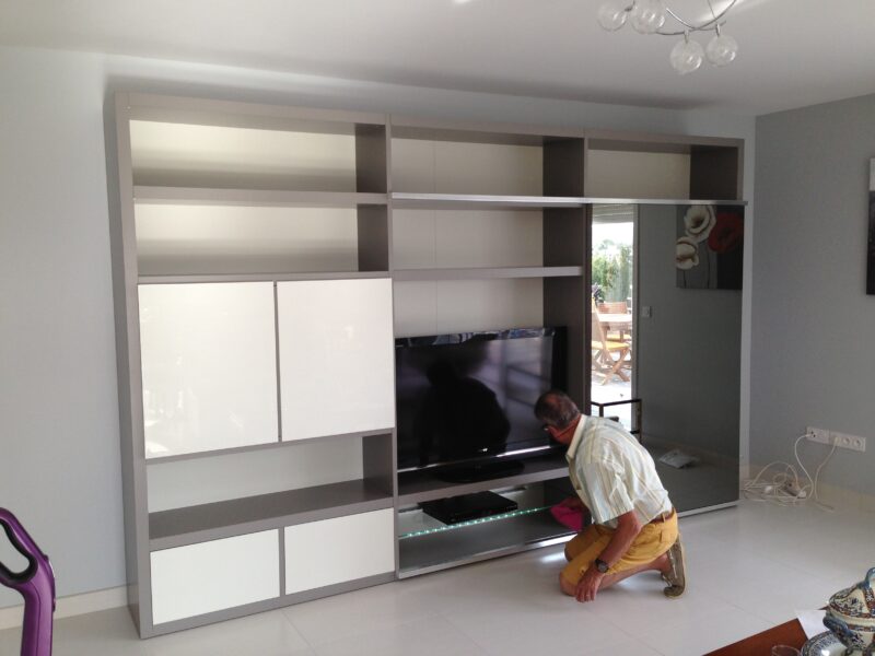 Eléments modulable contemporain laque gris et blanc