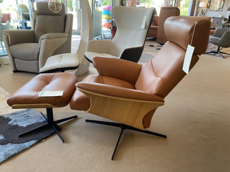 fauteuil relax wave cuir et chene pietement metal noir