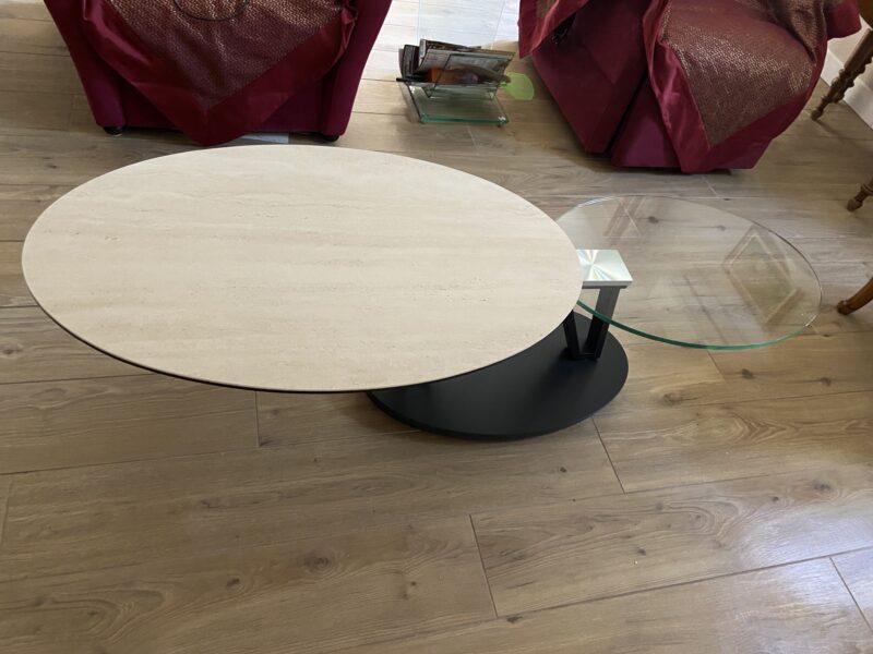 table basse loop double plateau céramique verre métal, pivotante, meubles chalon 07500 26000 ardeche drome 07 26 (2)