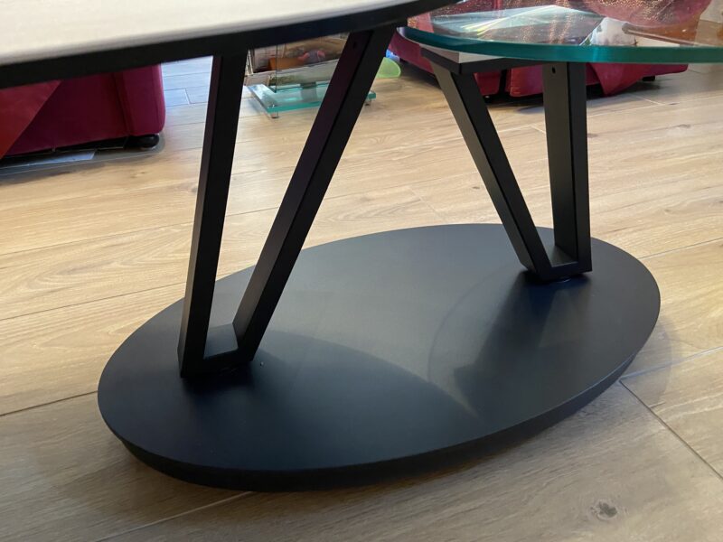 table basse loop double plateau céramique verre métal, pivotante, meubles chalon 07500 26000 ardeche drome 07 26 (2)