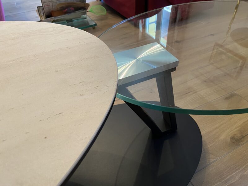 table basse loop double plateau céramique verre métal, pivotante, meubles chalon 07500 26000 ardeche drome 07 26 (2)