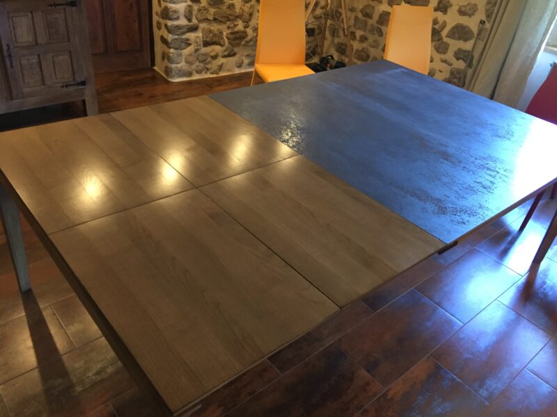 table carré 140 x 140 céramique et chêne avec 2 allonges de dasras meubles chalon (3)